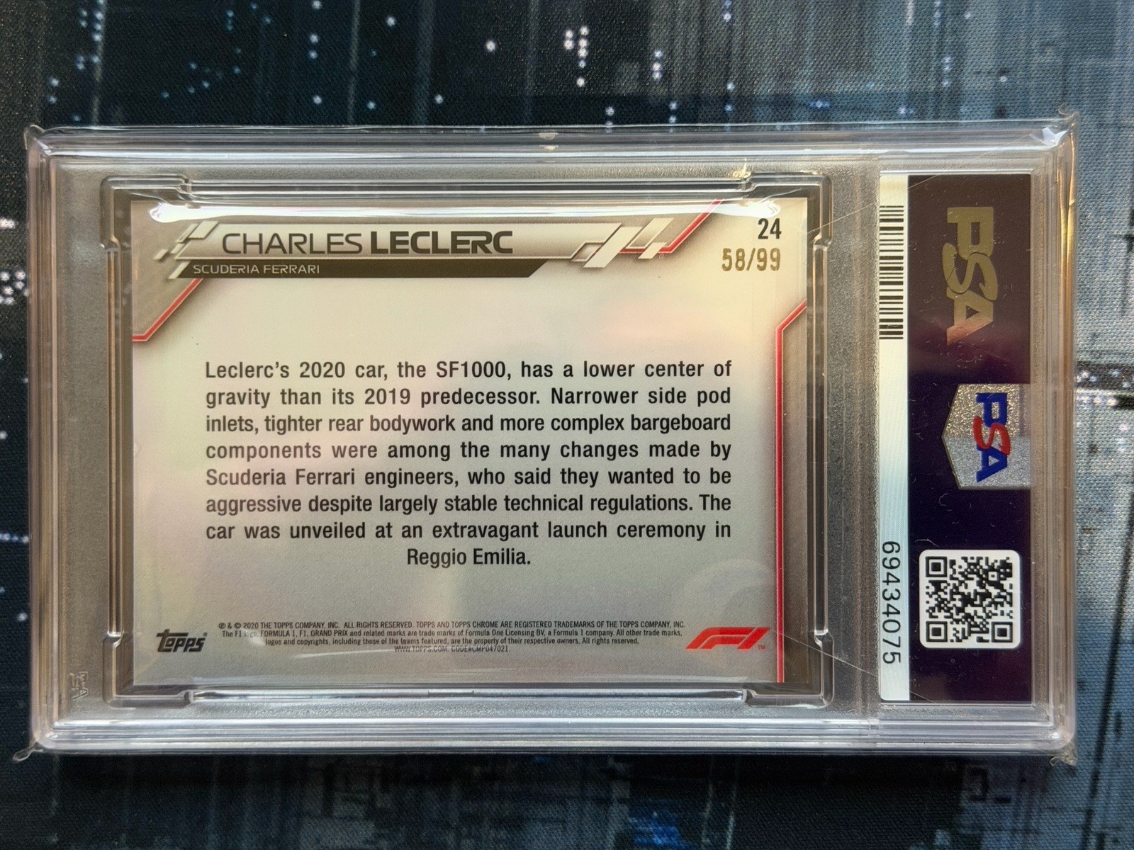 2020 Topps Sapphire AQUA  #24 F1 Charles Leclerc Aqua /99 PSA 9 view 3