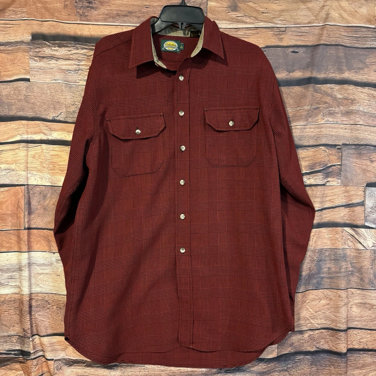 Cabela's Men's Large Red Black Plaid Long Sleeve Button Up Flannel Shirt