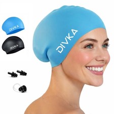 2 PCS Silicone Swim Caps For Women Men Long Hair Ear Plugs Nose Clip Set