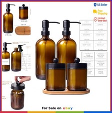 Bathroom Accessory Set 5 Piece Amber Glass Soap Dispensers 16oz Stainless Steel