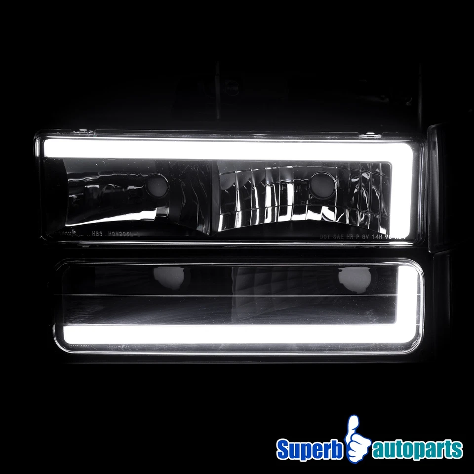 Fit 1994-1998 GMC Yukon Sierra C/K 1500 Headlights+LED Tube Corner Bumper Lamp — 第 3/4 张图片