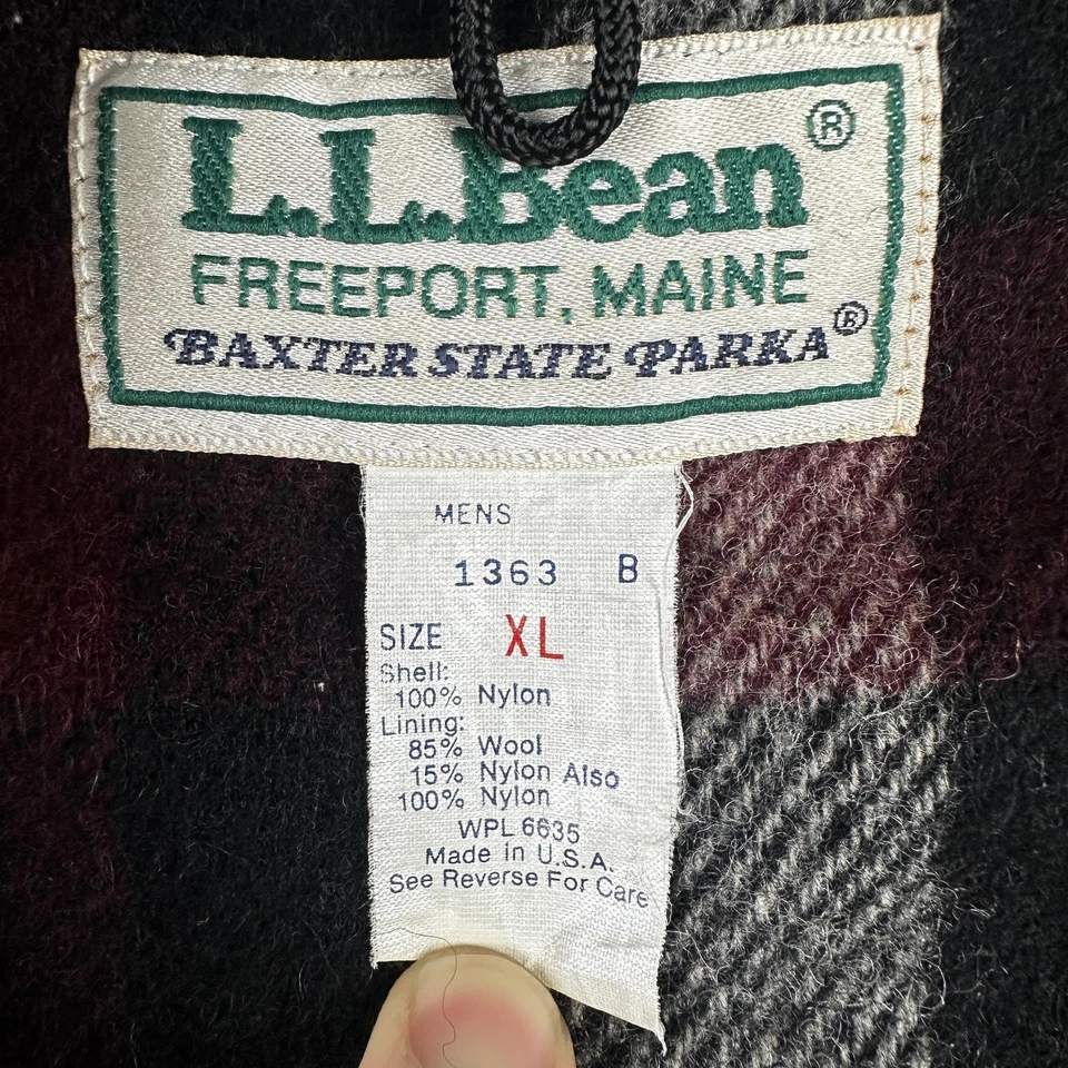 Vintage L.L.Bean Baxter State Parka Jacket Mens XL Brown Hooded Wool Lined USA - Image 3 of 4