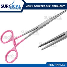 Kelly Hemostat Forceps 5.5" Straight W/Pink Handle Surgical Dental German Grade