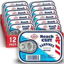 Beach Cliff Sardines in Water, Wild Caught, 3.75 oz Can, Pack of 12