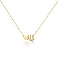 Initial Heart Necklace for Women 14K Gold Plated A-Z Letter Necklace Dainty B...