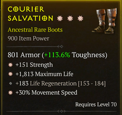  DIABLO 4 SEASON 13 LoH Boots 3GA Strength + Life + Movement Speed