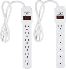 Amazon Basics 6-Outlet Surge Protector Power Strip 200J Switch 2ft White 2-Pack