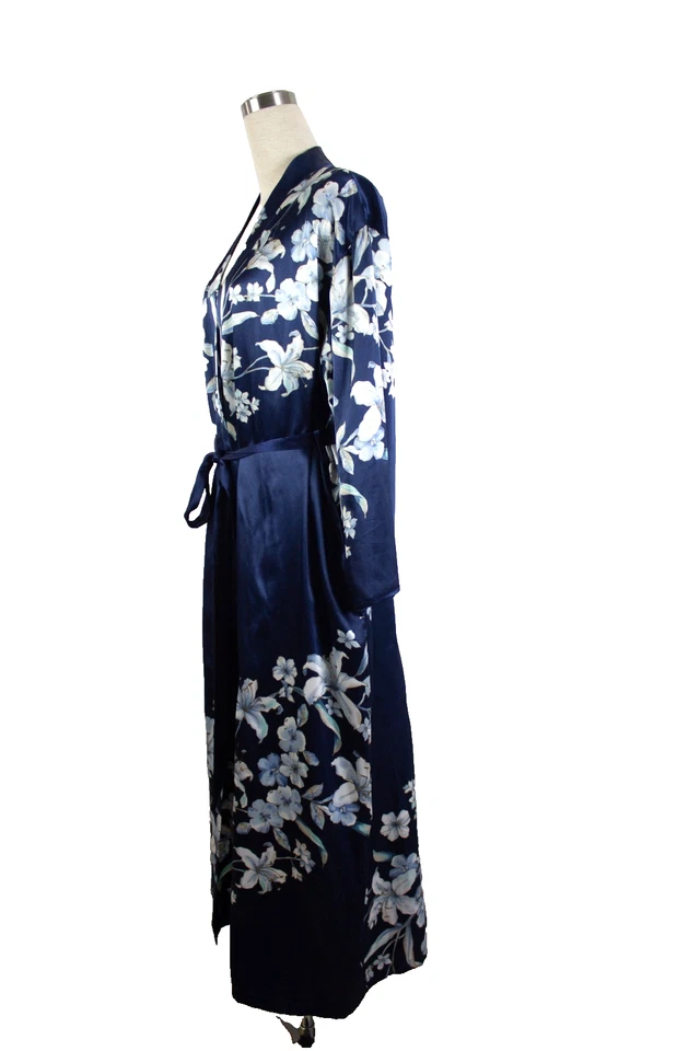 Conjunto de 2 piezas de bata y vestido sin mangas de satén Jones New York vintage años 90 talla XL/1X azul floral Foto 4 de 4