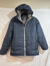 Boys Winter Puffer Coat Jacket Lands End Blue Hooded Size Large 14-16