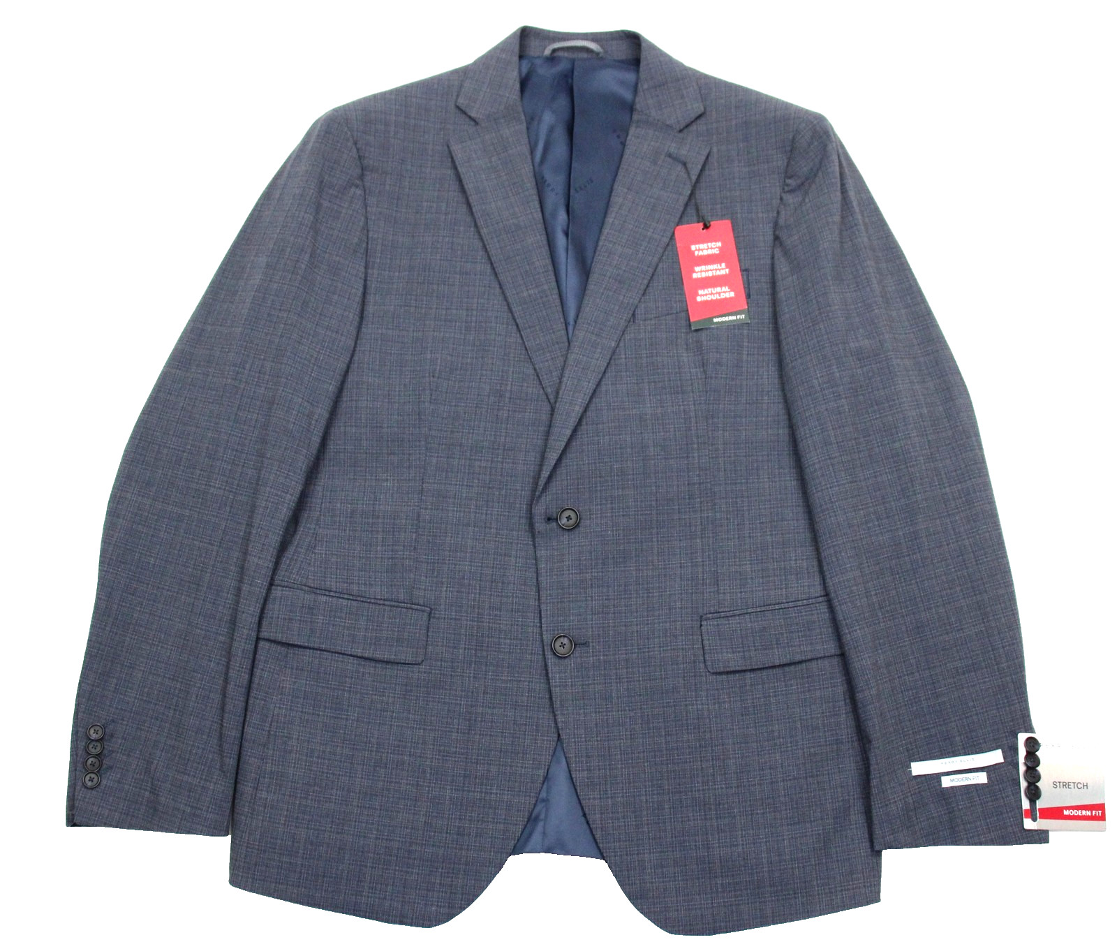 Perry Ellis Portfolio Suit Jacket Mens 42 R Blue Grey Check 
