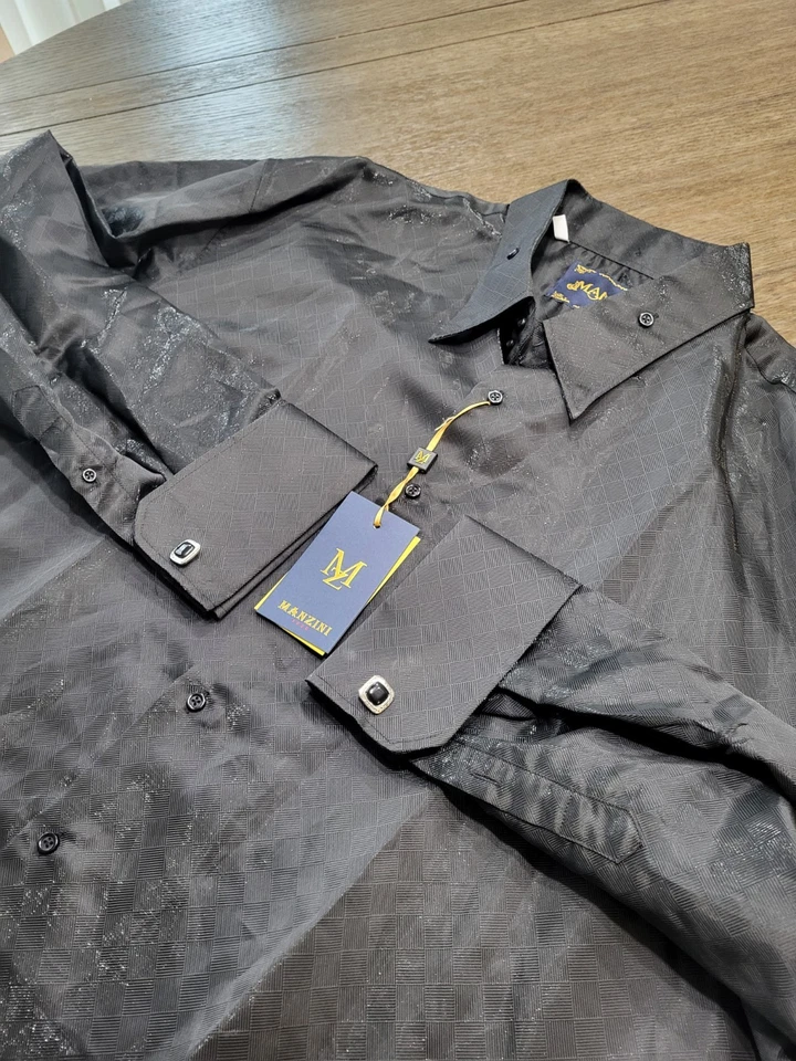 Manzini Shirt Men 5XL Red Geometric Flip Long Sleeve Button Up Dress Club $399MS - Image 2 of 4