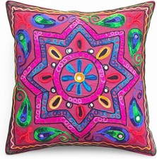 Boho Indian Star Suzani cushion cover 40 x 40 cms, Suzani Multi Colour Embroide