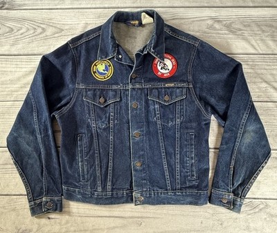 Vintage Wrangler 7412OPW Denim 14 Oz Jacket Size 42 BMW Motorcycle Patches ARAI