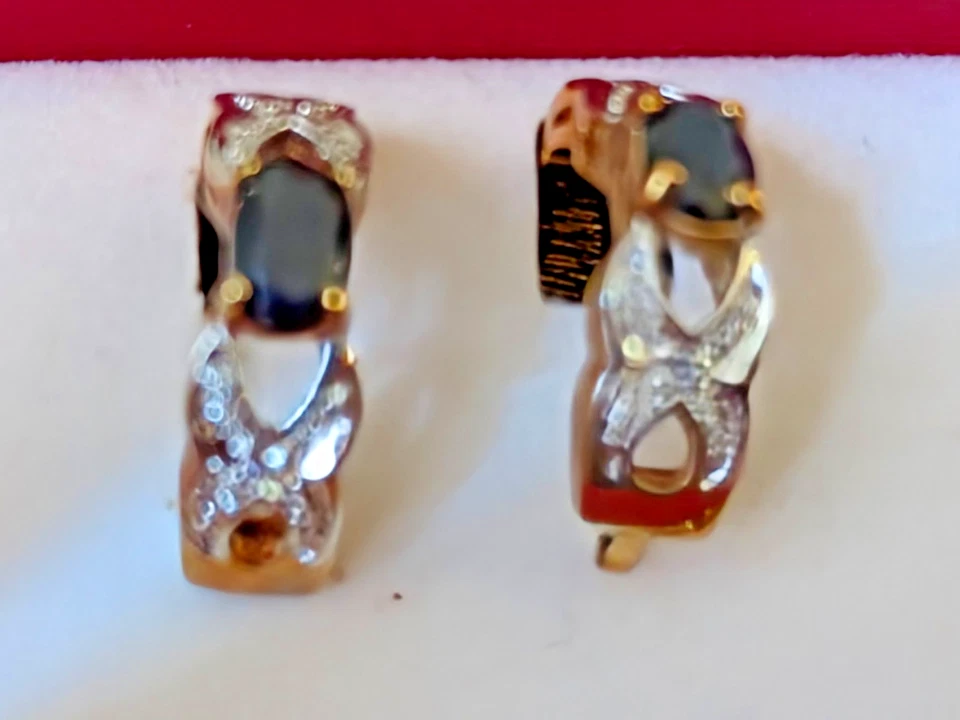 Genuine Dark Sapphire & CZ Tennis Bracelet & Earrings Set | Gold Plated 2 tone - Image 2 of 4