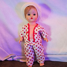 Baby Doll Girl Blue Eyes Blonde Straight Hair Plastic Polka Dot Outfit Hat