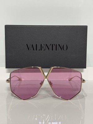 Valentino V-Hexagon VLS-115C-64 Gold Oversized Metal Pink Sunglasses