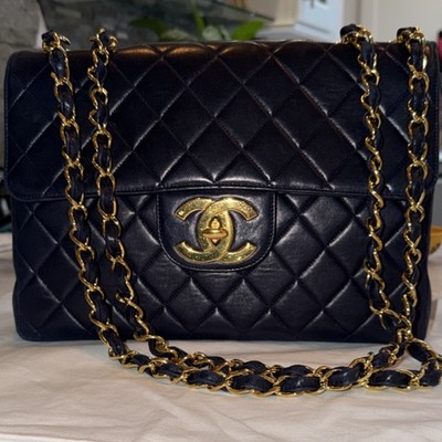 CHANEL 【超美品】クラシックパース ブラック ゴールド金具 Chanel Jumbo Classic Flap NAVY 18k Gold Hardware | eBay