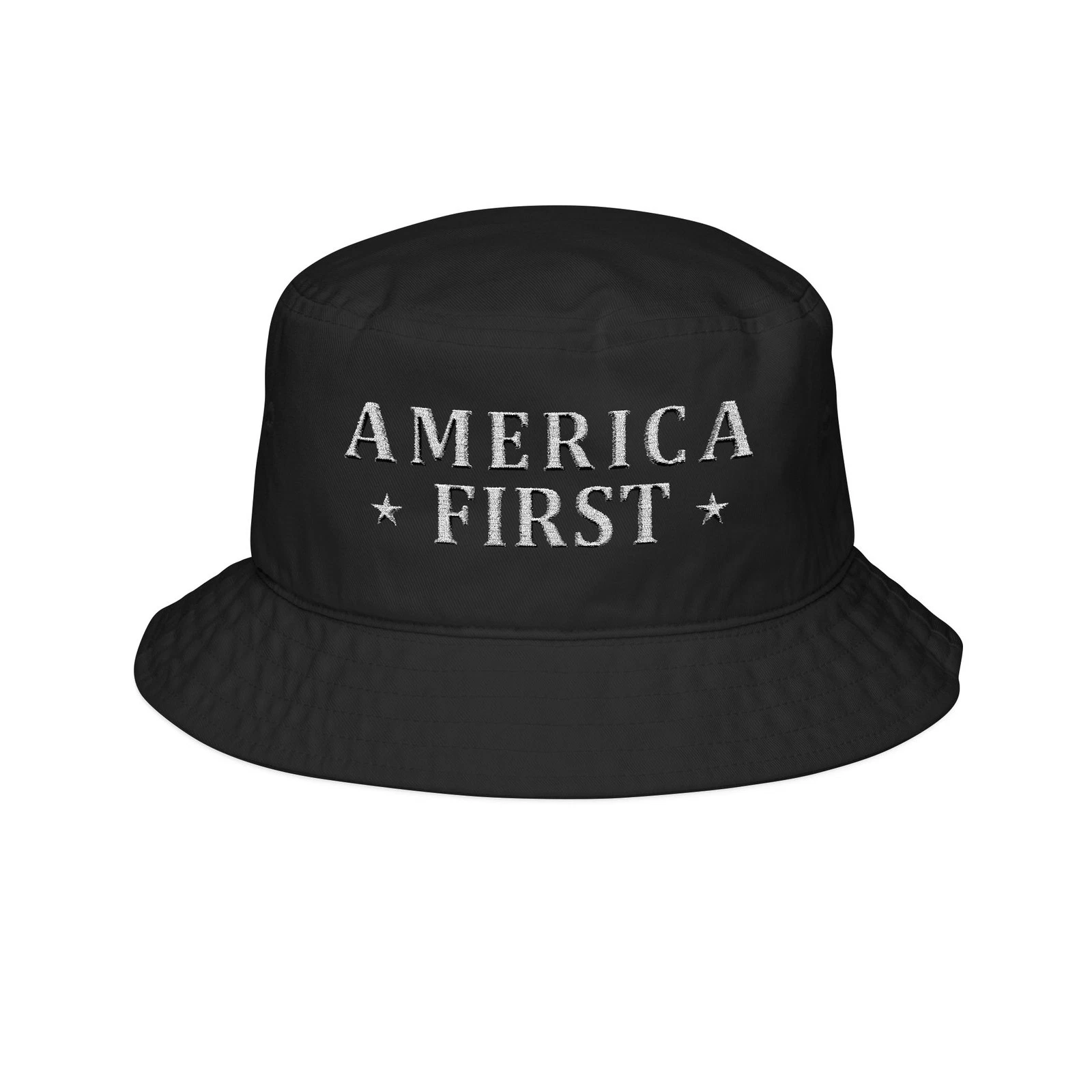 America First Embroidered Bucket Hat - Patriotic Cotton Sun Hat