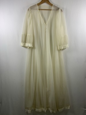 VTG Womens Sheer Peignoir Dressing Robe Size 36 Large Ivory Ethereal Romantic