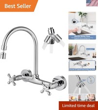 Wall Mount Kitchen Faucet with Sprayer Wall Mounted Kitchen Sink Faucet Doubl...