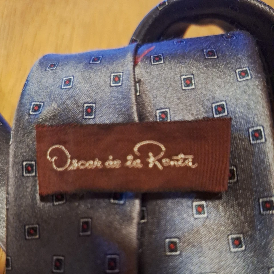 OSCAR DE LA RENTA 男式领带 100% 真丝蓝色 60 码/3 英寸美国制造 — 第 4/4 张图片