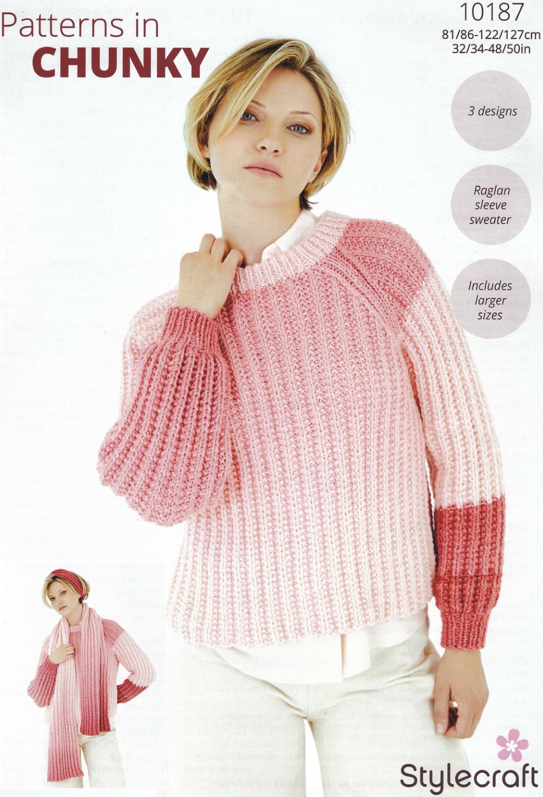 Stylecraft Chunky Knitting Pattern - 10187 Ladies Sweater, Headband & Scarf