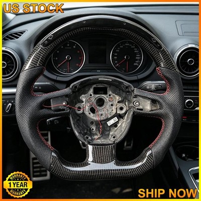 TRUE CARBON FIBER FLAT CUSTOMIZED SPORT LED STEERING WHEEL FOR AUDI A4 A5 06-12