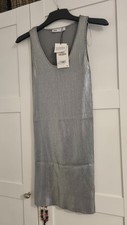 BNWT Zara Silver Stretch Wiggles Vest Dress Short Clubbing Party S Small 