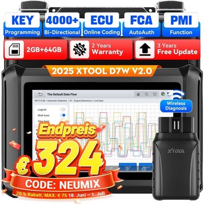 XTOOL D7W 2.0 KFZ OBD2 Diagnosegerät ALLE Steuergeräte ECU Codierung Aktive Test