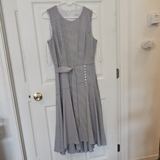 Calvin Klein Black White Striped Sleeveless Hi-Low A-Line Dress Belt Zip 8