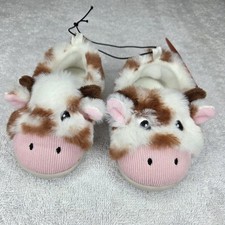 Wonder Nation Kids Cow Slippers Faux Fur Slip-On Brown White Pink
