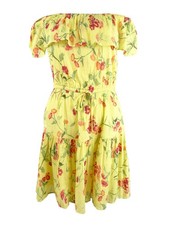 Lauren Ralph Lauren Women's Floral Crinkled Dress (12, Yellow/Sage Multi)
