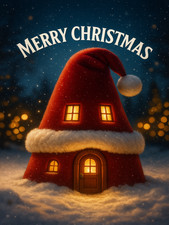 Merry Christmas Santa hat house wall art metal sign
