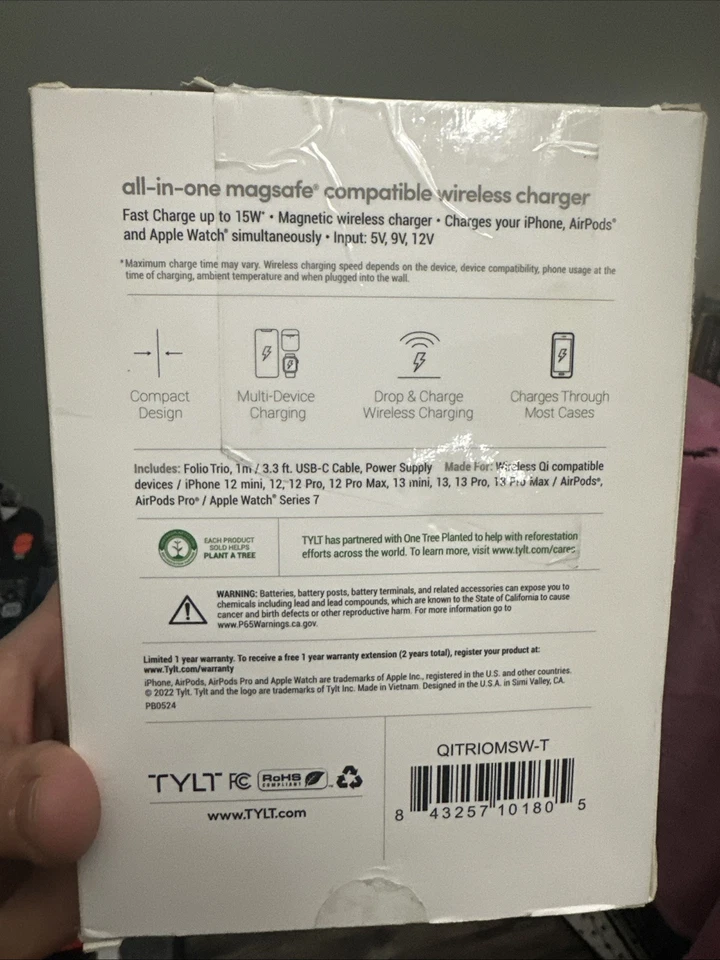 Cargador inalámbrico TYLT Folio Trio 3 en 1 compatible con MagSafe 15W blanco 3 plataformas Foto 2 de 2