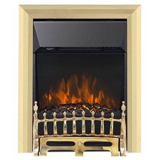 Electric Fireplace Inset Heater Realistic Flame Effect Brass Remote Control 2kW