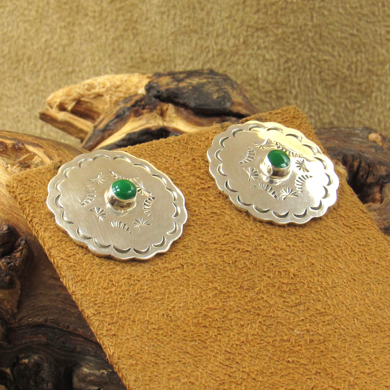 Sterling Silver Round Malachite Post Earrings fro… - image 2