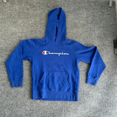 Champion Hoodie Youth Large Boys Pullover Spellout Logo Blue