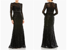 MAC DUGGAL 68011 EMBELLISHED HIGH NECK LONG SLEEVE BLACK GOWN  8