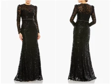 MAC DUGGAL 68011 EMBELLISHED HIGH NECK LONG SLEEVE BLACK GOWN   8