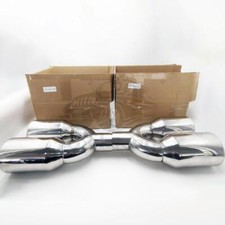 Quad 4 Out Chrome Exhaust Tip Staggered Pair 2.5 Inlet Dual Wall Angle Cut Lr