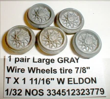 5 Large GRAY Slot Car Wire Wheels 7/8" T X 3/16" W  ELDON 1960s  1/32 NOS