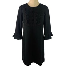 8P Ann Taylor Petites Black Lace Detail Women's Dress Bell Sleeve Classic