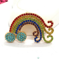New Blue Bling Crystal Dream Rainbow Rhinestone Fashion Women Charm Brooch Pin
