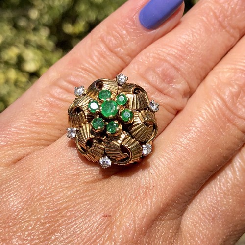 Diamond Emerald Love Knot Ring Estate Fine Jewelry Retro Pre-Owned 18K Gold - Picture 2 of 20