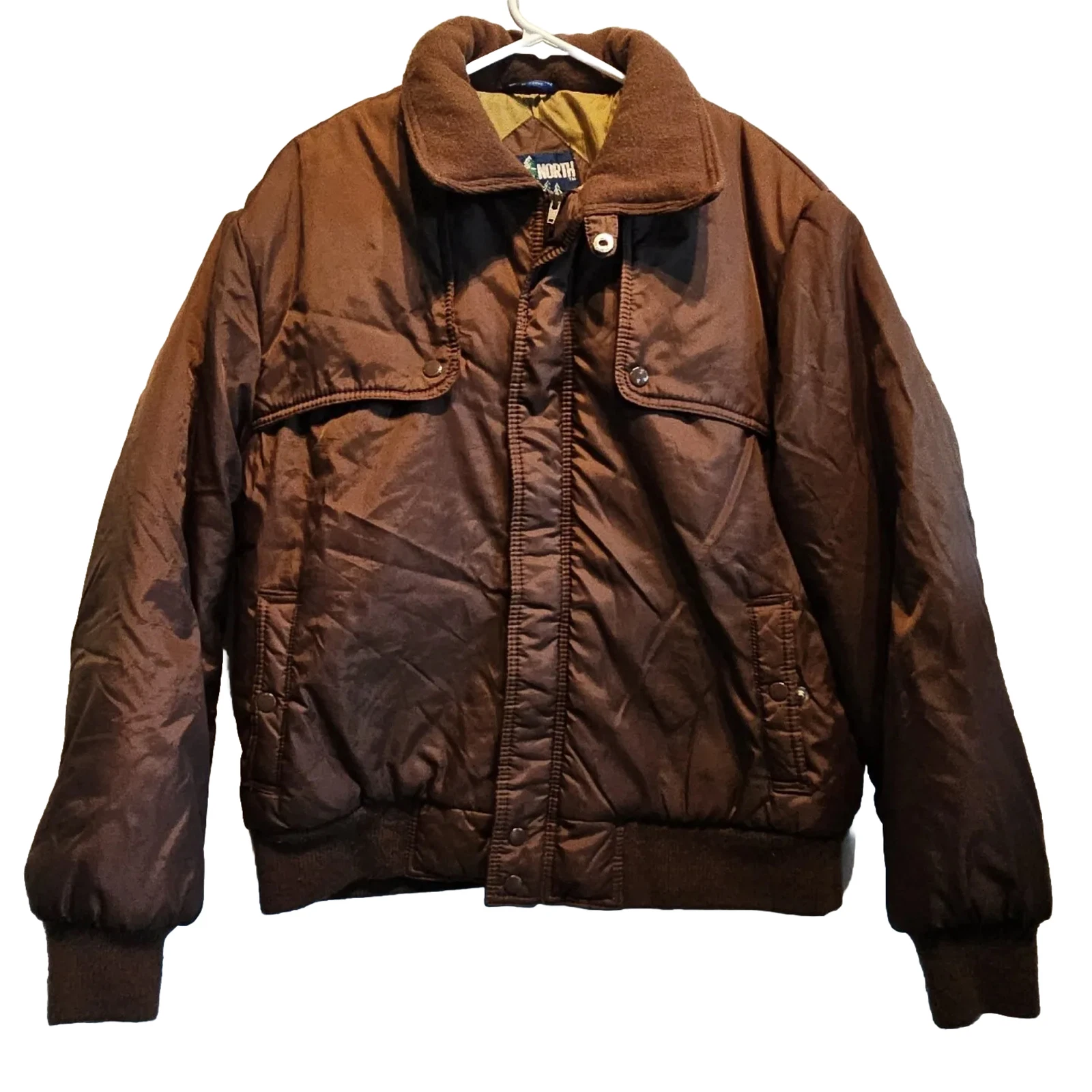 VTG Deep North Ski Puffer Bomber Jacket Coat Mens Size Large USA MADE Brown