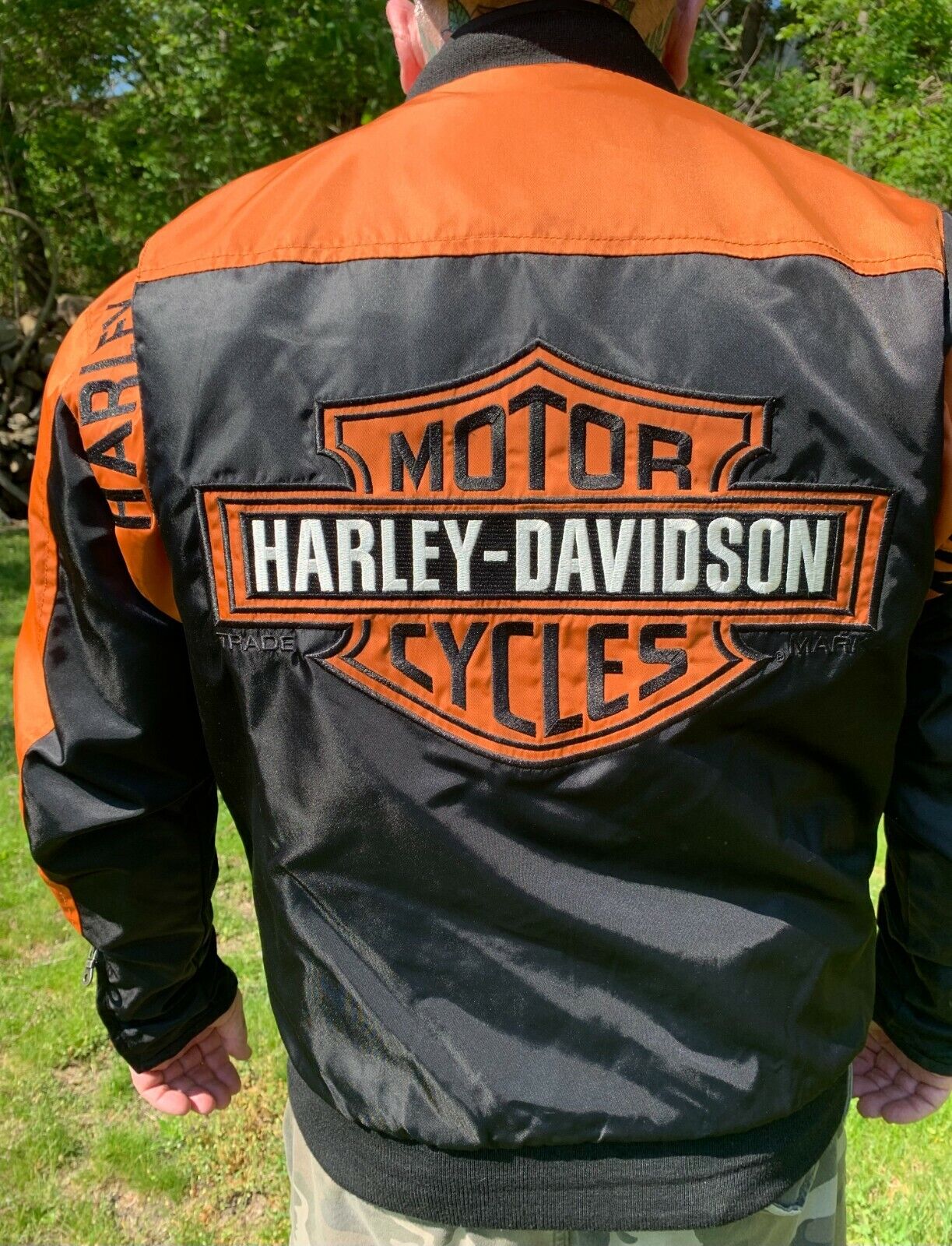 Mens Harley-Davidson Jacket (S) Full Zip Orange/Black Nylon