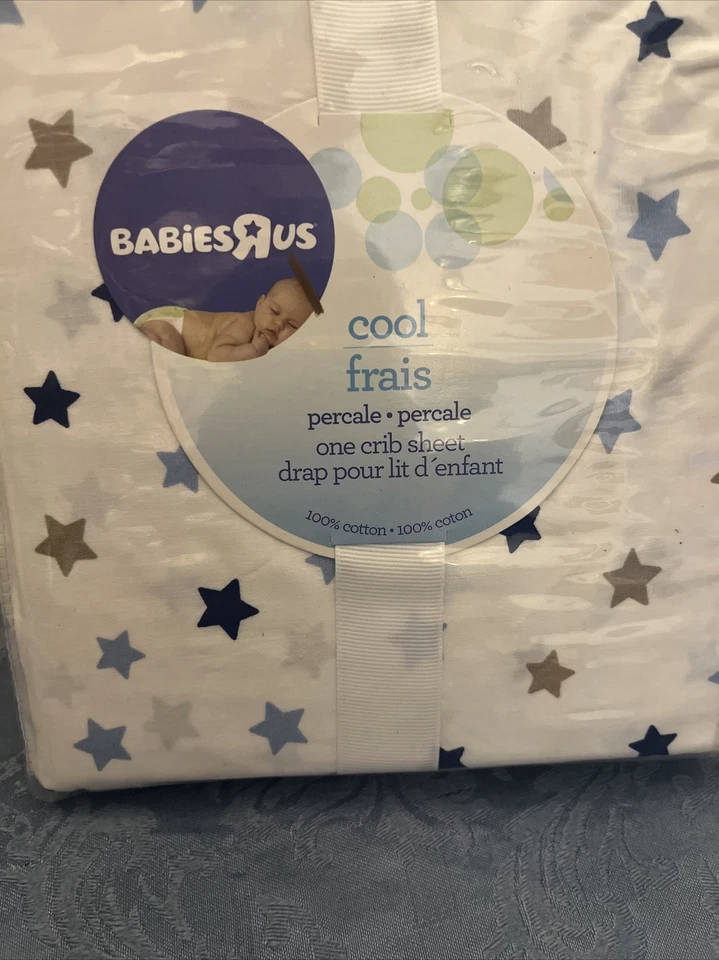 Nuevas sábanas para cuna BabiesRus Babies R US cool percal 100 % algodón azul dorado estrella Foto 4 de 4