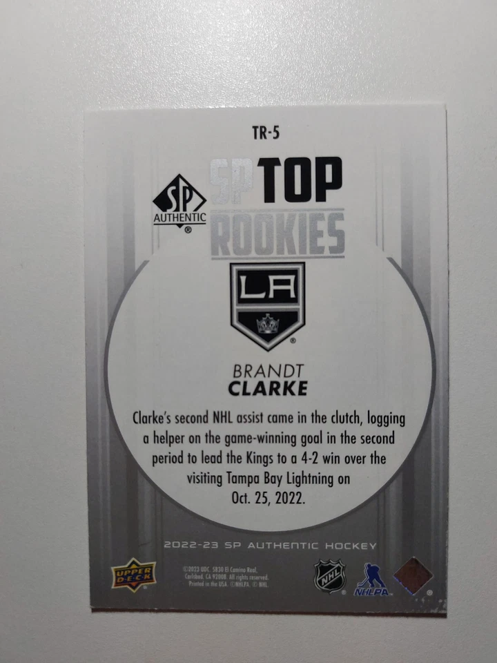 2022-23 Sp Authentic SP TOP ROOKIES TR-5 Brandt Clarke - Image 2 of 2