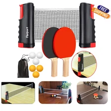 Ping Pong Paddle Set w/ Retractable Net, Balls & Bag – Indoor Outdoor Game Kit