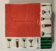 Wine Cocktail Beverage Napkins Red Green Made In USA